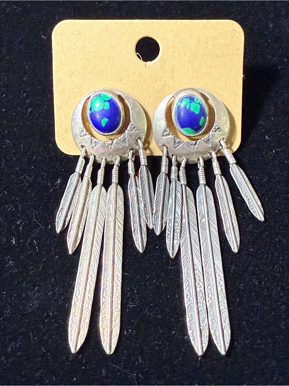 Native American Sterling Silver Feather Dangle Earrings